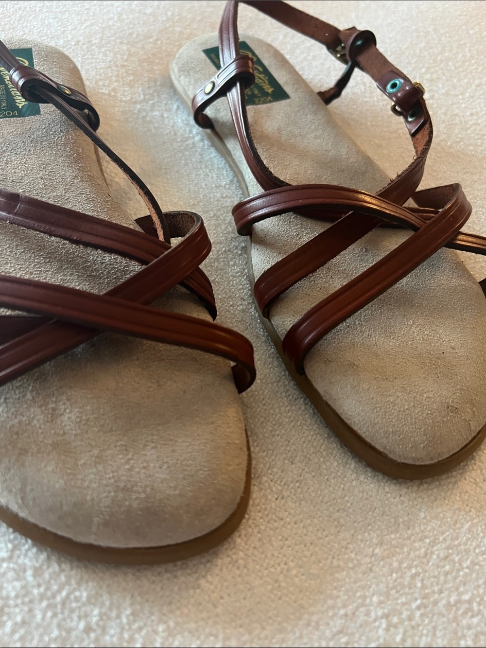 Women's Vintage Italian Strappy Leather Sandals - Brown - Picture 2 of 7